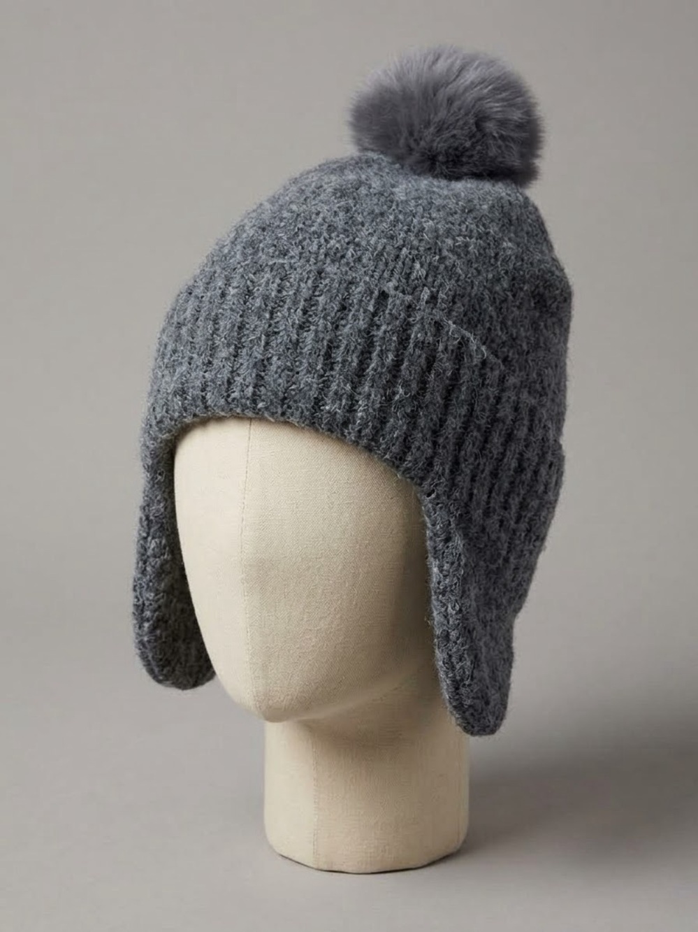 Bershka Dark Gray Pom-Pom Earflap Beanie